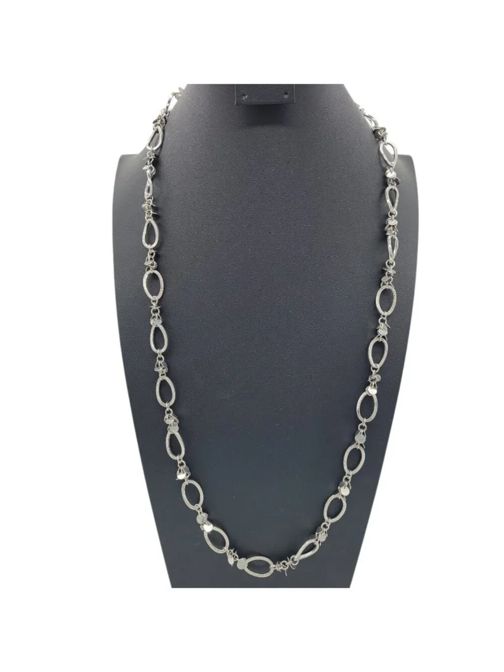 Lia Sophia Silver Toned Textured Link Necklace Sparkling Discs 32